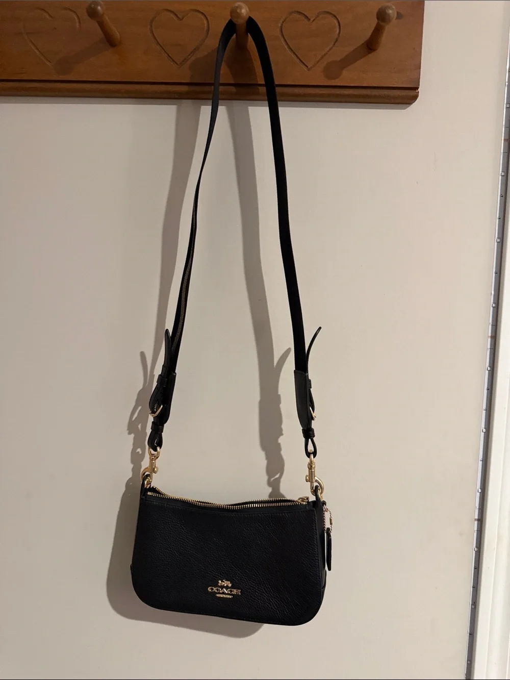 Coach Black Pebbled Leather Mini Crossbody with Gold Hardware